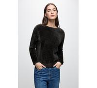 Strickpullover STREET ONE, Damen, Gr. 42, schwarzest braun, Stoff, 78% Polyamid, 12% Polyacryl, 10% Baumwolle, unifarben, normal normal, U-Boot-Ausschnitt, abgesteppt, Pullover Strickpullover, Grobstr