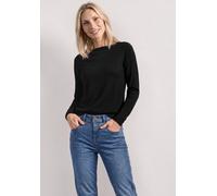 Strickpullover STREET ONE, Damen, Gr. 42, schwarz, Web, 60% Viskose, 40% Baumwolle, unifarben, regular fit normal, U-Boot-Ausschnitt, Bündchen, Pullover Strickpullover, im soften Baumwoll-Mix (7358110