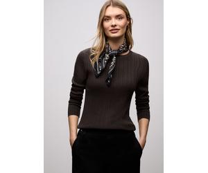 Strickpullover STREET ONE, Damen, Gr. 42, schwarzest braun, Strick, Obermaterial: 60% Viskose, 40% Baumwolle, unifarben, körpernah hüftbedeckend, Rundhals, Pullover Strickpullover, mit Rippstruktur un