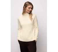 Strickpullover STREET ONE, Damen, Gr. 42, soft beige, Stoff, 41% Polyacryl, 31% Polyester, 28% Baumwolle, unifarben, comfort fit normal, hoch geschlossener Ausschnitt, Rippbündchen, Pullover Strickpul