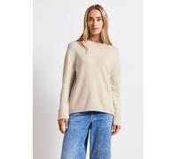 Strickpullover STREET ONE, Damen, Gr. 42, tusk cream, Web, 60% Baumwolle, 40% Polyacryl, unifarben, normal normal, Rundhals, Rippbündchen, Pullover Strickpullover, im soften Baumwoll-Mix (84741134-42)