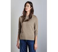 Strickpullover STREET ONE, Damen, Gr. 44, beige (honey sand meliert), Stoff, 60% Viskose, 40% Baumwolle, unifarben, gerade normal, U-Boot-Ausschnitt, Bündchen, Pullover Strickpullover, mit U-Boot-Auss