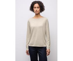 Strickpullover STREET ONE, Damen, Gr. 44, beige (sheer beige meliert), Stoff, 60% Viskose, 40% Baumwolle, unifarben, normal normal, U-Boot-Ausschnitt, Bündchen, Pullover Strickpullover, mit U-Boot-Aus