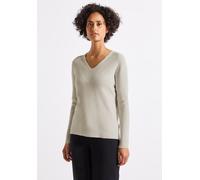 Strickpullover STREET ONE, Damen, Gr. 44, beige (tusk cream meliert), Stoff, 50% Viskose, 28% Polyester, 22% Polyamid, Strukturmuster, normal normal, V-Ausschnitt, Bündchen, Pullover, aus softem Mater