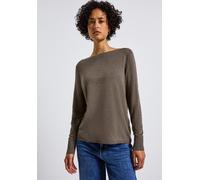 Strickpullover STREET ONE, Damen, Gr. 44, nomad braun meliert, Strick, Obermaterial: 60% Viskose, 40% Baumwolle, unifarben, casual, lässig geschnitten hüftbedeckend, U-Boot-Ausschnitt, Langarm Flachst