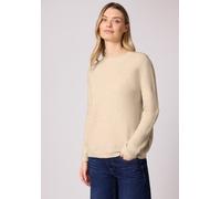 Strickpullover STREET ONE, Damen, Gr. 44, cotton beige meliert, Web, 37% Baumwolle, 34% Polyacryl, 26% Polyester, 3% Elasthan, unifarben, normal normal, Rundhals, Rippbündchen, Pullover Strickpullover