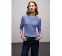 Strickpullover STREET ONE, Damen, Gr. 44, frosted blau meliert, Strick, Obermaterial: 60% Viskose, 40% Baumwolle, unifarben, körpernah hüftbedeckend, Rundhals, Pullover Strickpullover, mit Rippstruktu