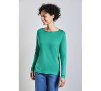 Strickpullover STREET ONE, Damen, Gr. 44, grün (atlantis grün), Stoff, 60% Viskose, 40% Baumwolle, unifarben, normal normal, U-Boot-Ausschnitt, Bündchen, Pullover Strickpullover, mit U-Boot-Ausschnitt