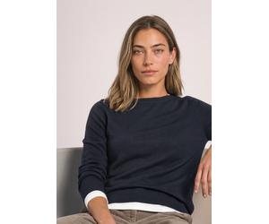 Strickpullover STREET ONE, Damen, Gr. 44, indigo night, Strick, Obermaterial: 60% Viskose, 40% Baumwolle, normal hüftbedeckend, U-Boot-Ausschnitt, Bündchen, Pullover Strickpullover, Feinstrick mit U-B