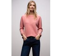 Strickpullover STREET ONE, Damen, Gr. 44, rosa (striking coral), Strick, Obermaterial: 52% Polyester, 32% Baumwolle, 13% Viskose, 3% Elasthan, gemustert, lässig geschnitten hüftbedeckend, U-Boot-Aussc