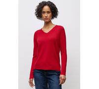 Strickpullover STREET ONE, Damen, Gr. 44, rot (racing rot), Stoff, 50% Viskose, 28% Polyester, 22% Polyamid, Strukturmuster, normal normal, V-Ausschnitt, Bündchen, Pullover Strickpullover, aus softem 