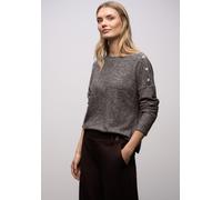 Strickpullover STREET ONE, Damen, Gr. 44, rustic braun meliert, Strick, Obermaterial: 51% Polyester, 45% Viskose, 4% Elasthan, unifarben, bequem hüftbedeckend, Rundhals, Bündchen, Pullover Strickpullo