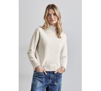 Strickpullover STREET ONE, Damen, Gr. 44, weiß (cream weiß melange), Stoff, 30% Polyester, 29% Polyacryl, 21% Viskose, 20% Nylon, unifarben, normal normal, V-Ausschnitt, Bündchen, Pullover Strickpullo