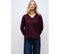 Strickpullover STREET ONE, Damen, Gr. 44, wildberry rot, Stoff, 50% Viskose, 28% Polyester, 22% Polyamid, unifarben, normal normal, V-Ausschnitt, Rippbündchen, Pullover Strickpullover, in Unifarbe (64