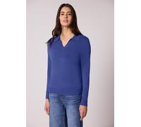 Strickpullover STREET ONE, Damen, Gr. 46, blau (amparo blau), Stoff, 78% Viskose, 22% Polyamid, unifarben, normal normal, V-Ausschnitt, Rippbündchen, Pullover Strickpullover, Feinstrick (89440669-46)