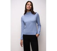 Strickpullover STREET ONE, Damen, Gr. 46, blau (frosted blau meliert), Stoff, 41% Polyacryl, 31% Polyester, 28% Baumwolle, unifarben, comfort fit normal, hoch geschlossener Ausschnitt, Rippbündchen, P