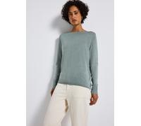 Strickpullover STREET ONE, Damen, Gr. 46, blau (nile blau meliert), Stoff, 60% Viskose, 40% Baumwolle, unifarben, normal normal, U-Boot-Ausschnitt, Rippbündchen, Pullover, softe Viskose (30527347-46)