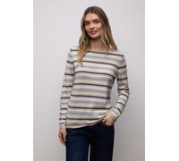 Strickpullover STREET ONE, Damen, Gr. 46, cotton beige, Stoff, 60% Viskose, 40% Baumwolle, gestreift, normal normal, U-Boot-Ausschnitt, Rippbündchen, Pullover Strickpullover, Feinstrick (89575148-46) 