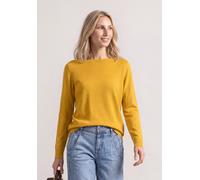 Strickpullover STREET ONE, Damen, Gr. 46, gelb (saffron gelb), Stoff, 60% Viskose, 40% Baumwolle, unifarben, comfort fit normal, U-Boot-Ausschnitt, Rippbündchen, Pullover Strickpullover, mit U-Boot-Au
