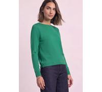 Strickpullover STREET ONE, Damen, Gr. 46, grün (kelly grün), Stoff, 60% Viskose, 40% Baumwolle, unifarben, comfort fit normal, U-Boot-Ausschnitt, Rippbündchen, Pullover Strickpullover, mit U-Boot-Auss