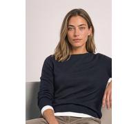Strickpullover STREET ONE, Damen, Gr. 46, indigo night, Strick, Obermaterial: 60% Viskose, 40% Baumwolle, normal hüftbedeckend, U-Boot-Ausschnitt, Bündchen, Pullover Strickpullover, Feinstrick mit U-B