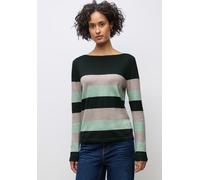 Strickpullover STREET ONE, Damen, Gr. 46, juniper grün, Feinstrick, 71% Viskose, 29% Nylon, gestreift, comfort fit normal, U-Boot-Ausschnitt, normaler Saum, Pullover Strickpullover, im Streifen-Design