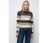 Strickpullover STREET ONE, Damen, Gr. 46, nomad braun meliert, Feinstrick, 71% Viskose, 29% Nylon, gestreift, comfort fit normal, U-Boot-Ausschnitt, normaler Saum, Pullover Strickpullover, im Streifen