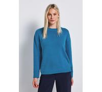 Strickpullover STREET ONE, Damen, Gr. 46, polaris blau, Web, 60% Baumwolle, 40% Polyacryl, unifarben, normal normal, Rundhals, Strickbündchen, Pullover, mit Rundhalsausschnitt (33166343-46) polaris bl