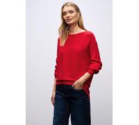 Strickpullover STREET ONE, Damen, Gr. 46, racing rot, Strick, Obermaterial: 52% Viskose, 28% Polyester, 20% Polyamid, unifarben, weit Po-bedeckend, U-Boot-Ausschnitt, Flachstrickbündchen, Pullover (28