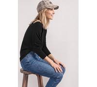 Strickpullover STREET ONE, Damen, Gr. 46, schwarz, Strick, Obermaterial: 60% Viskose, 40% Baumwolle, unifarben, normal hüftbedeckend, U-Boot-Ausschnitt, Bündchen, Pullover Strickpullover, Feinstrick m