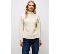Strickpullover STREET ONE, Damen, Gr. 46, soft beige, Web, 34% Baumwolle, 34% Polyacryl, 29% Polyester, 3% Elasthan, Strukturmuster, comfort fit normal, Rundhals, Bündchen, Pullover Strickpullover, mi