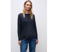 Strickpullover STREET ONE, Damen, Gr. 46, tiefblau, Stoff, 60% Viskose, 40% Baumwolle, unifarben, normal normal, U-Boot-Ausschnitt, Bündchen, Pullover Strickpullover, aus elastischem Materialmix (4337