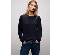 Rundhalspullover STREET ONE, Damen, Gr. 46, tiefblau, Stoff, 86% Viskose, 14% Polyester, unifarben, comfort fit normal, Rundhals, Bündchen, Pullover Rundhalspullover, Basic (99246563-46) tiefblau