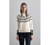 Strickpullover STREET ONE, Damen, Gr. 46, weiß (cream weiß melange), Web, 37% Baumwolle, 34% Polyacryl, 26% Polyester, 3% Elasthan, gemustert, normal normal, hoch geschlossener Ausschnitt, Bündchen, P