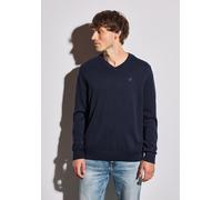 Strickpullover STREET ONE MEN, Herren, Gr. L42, blau (nightside blau), Web, 100% Baumwolle, unifarben, normal normal, V-Ausschnitt, Rippbündchen, Pullover Strickpullover, aus reiner Baumwolle (5487633