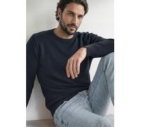 Strickpullover STREET ONE MEN, Herren, Gr. M (40), blau (schwarz basic blau), Web, 100% Baumwolle, unifarben, normal normal, Rundhals, Rippbündchen, Pullover Strickpullover, aus reiner Baumwolle (1608