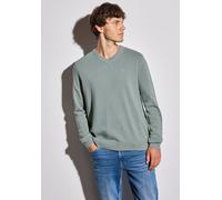 Strickpullover STREET ONE MEN, Herren, Gr. M40, silber (silber grün), Web, 100% Baumwolle, unifarben, normal normal, V-Ausschnitt, Rippbündchen, Pullover Strickpullover, aus reiner Baumwolle (63702414