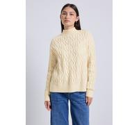 Strickpullover STREET ONE STUDIO, Damen, Gr. 38, beige (soft beige), Web, Stoff, 35% Baumwolle, 32% Polyacryl, 28% Polyester, 5% Elasthan, unifarben, casual, normal normal, hoch geschlossener Ausschni