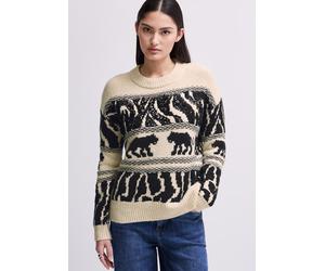 Strickpullover STREET ONE STUDIO, Damen, Gr. 38, beige (soft beige), Web, 41% Baumwolle, 40% Polyacryl, 16% Polyester, 3% Elasthan, Jacquardmuster, normal normal, Rundhals, Bündchen, Pullover Strickpu