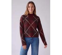 Strickpullover STREET ONE STUDIO, Damen, Gr. 40, russet rot meliert, Grobstrick;Web;Stoff;Feinstrick, 37% Polyacryl, 29% Baumwolle, 29% Polyester, 5% Polyamid, kariert, regular fit normal, hoch geschl