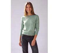 Strickpullover STREET ONE STUDIO, Damen, Gr. 42, grün (grayed mint meliert), Feinstrick;Stoff;Web, 60% Viskose, 40% Baumwolle, unifarben, regular fit normal, Rundhals, Bündchen, Pullover Strickpullove