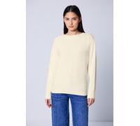 Strickpullover STREET ONE STUDIO, Damen, Gr. 42, soft beige, Stoff, 30% Polyester, 27% Polyacryl, 23% Polyamid, 20% Viskose, unifarben, normal normal, U-Boot-Ausschnitt, Rippbündchen, Pullover Strickp