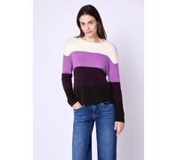 Strickpullover STREET ONE STUDIO, Damen, Gr. 42, soft beige, Web, 55% Polyester, 45% Baumwolle, gestreift, normal normal, Rundhals, Strickbund, Pullover Strickpullover, mit buntem Streifenmuster (6161