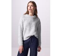 Strickpullover STREET ONE STUDIO Gr. 44, fluffy silber meliert, Damen, Stoff, 60% Polyester, 30% Polyamid, 10% Metallfasern, glänzend, Pullover, aus Feinstrick (31445714-44) fluffy silber meliert