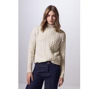 Strickpullover STREET ONE STUDIO, Damen, Gr. 44, weiß (cream weiß melange), Web, 35% Baumwolle, 32% Polyacryl, 28% Polyester, 5% Elasthan, unifarben, normal kurz, hoch geschlossener Ausschnitt, Bündch