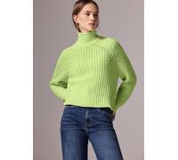 Strickpullover STREET ONE STUDIO, Damen, Gr. 46, grün (lush lime), Web, 60% Baumwolle, 40% Polyacryl, unifarben, gerade normal, hoch geschlossener Ausschnitt, Bündchen, Pullover, im soften Baumwoll-Mi