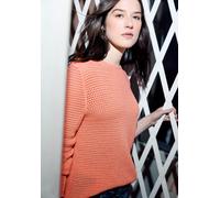 Strickpullover STREET ONE STUDIO, Damen, Gr. 46, orange (soft tangurine), Grobstrick, 100% Baumwolle, unifarben, comfort fit hüftlang, U-Boot-Ausschnitt, Rippbündchen, Pullover Strickpullover, aus rei