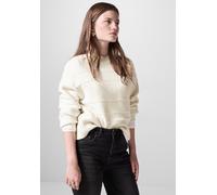 Strickpullover STREET ONE STUDIO, Damen, Gr. 46, weiß (cream weiß melange), Web, 37% Baumwolle, 34% Polyacryl, 26% Polyester, 3% Elasthan, unifarben, normal normal, Rundhals, Bündchen, Pullover, Rundh