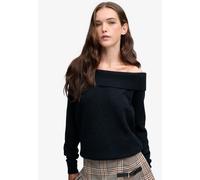 Strickpullover SUPERDRY "BARDOT KNITTED JUMPER", Damen, Gr. XL, schwarz (eclipse navy), Strick, Obermaterial: 46% Polyacryl, 25% Wolle, 25% Polyester, 4% Elasthan, unifarben, normal, U-Boot-Ausschnitt