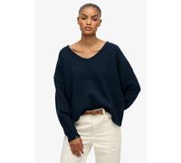 Strickpullover SUPERDRY "BRUSHED OS V NECK JUMPER", Damen, Gr. S, richest navy twist, Strick, Obermaterial: 43% Polyacryl, 25% Polyester, 19% Polyamid, 10% Wolle, 3% Elasthan, meliert, oversize hüftbe